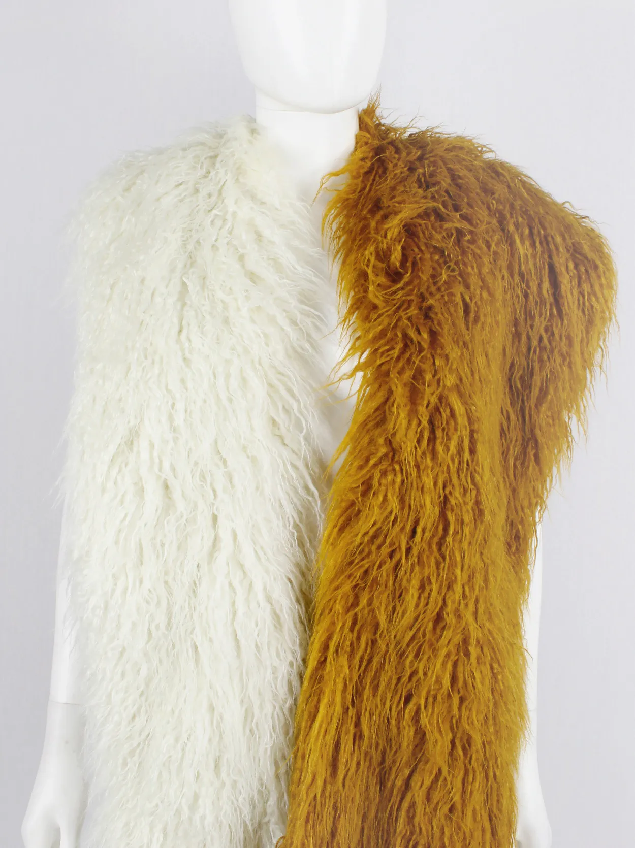 Dries Van Noten burnt orange beige oversized shaggy faux fur scarf fall 2018