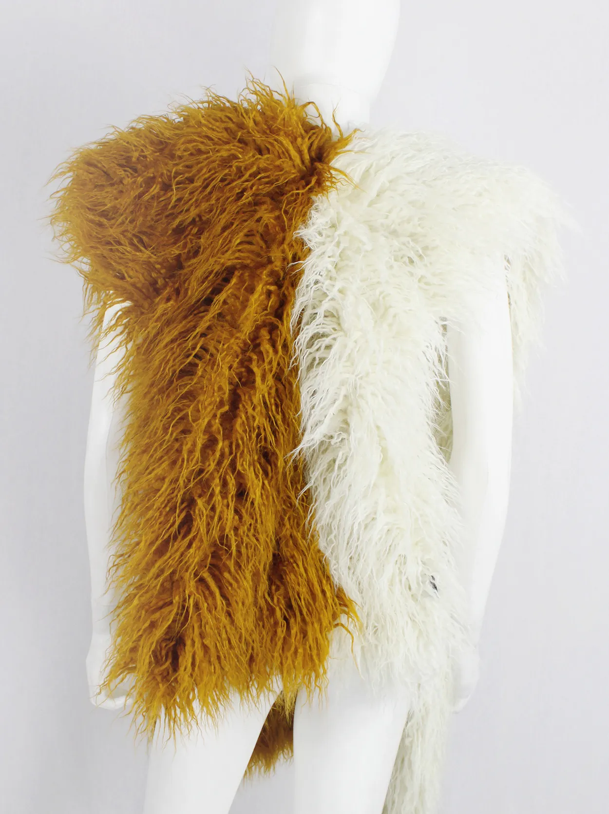 Dries Van Noten burnt orange beige oversized shaggy faux fur scarf fall 2018