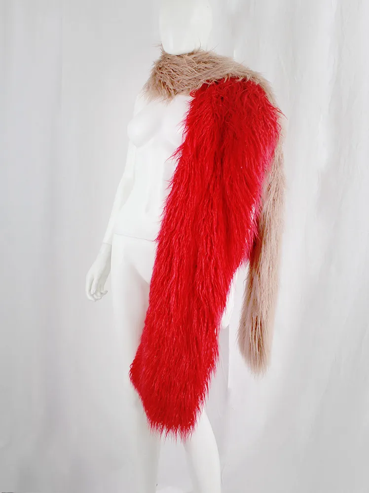 Dries Van Noten salmon red oversized shaggy faux fur scarf fall 2018