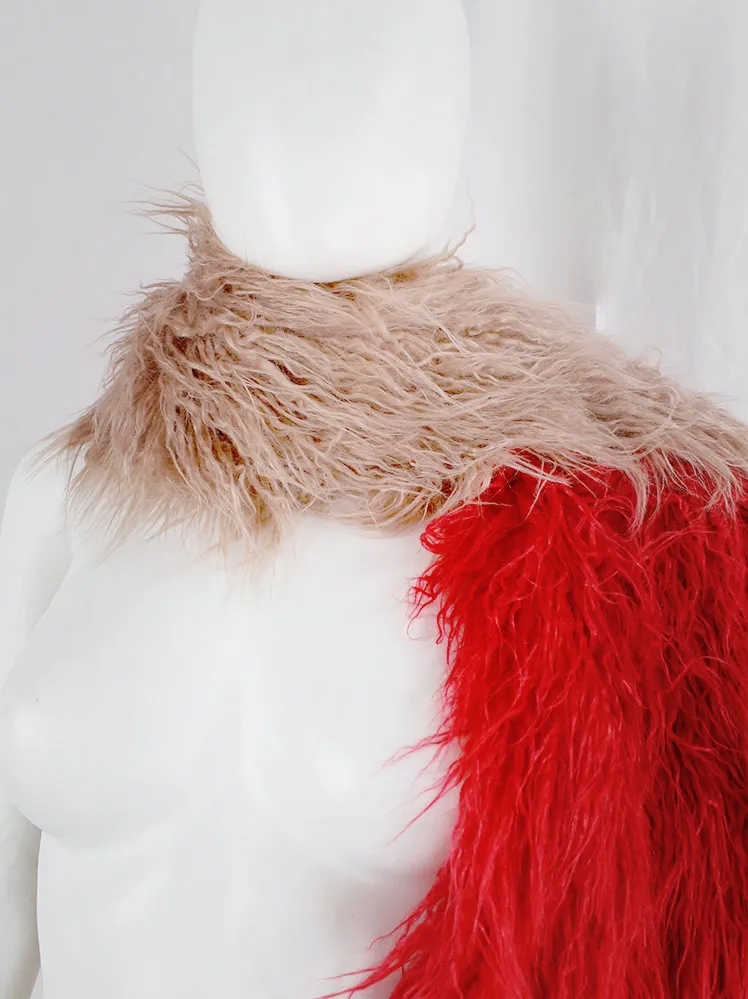 Dries Van Noten salmon red oversized shaggy faux fur scarf fall 2018