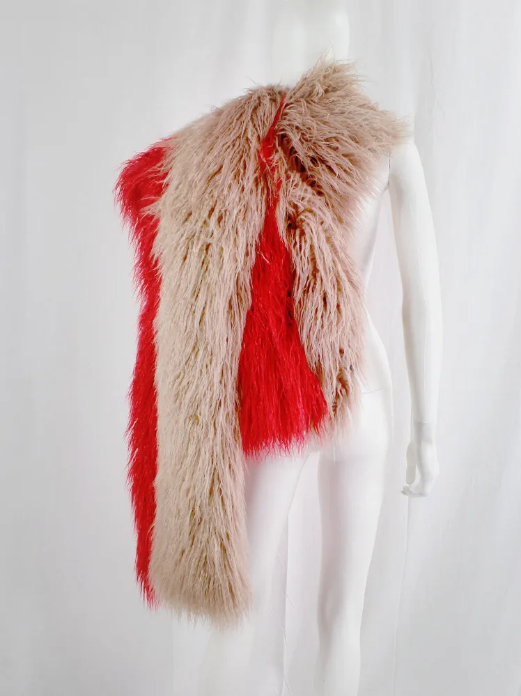 Dries Van Noten salmon red oversized shaggy faux fur scarf fall 2018