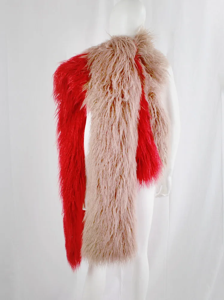 Dries Van Noten salmon red oversized shaggy faux fur scarf fall 2018