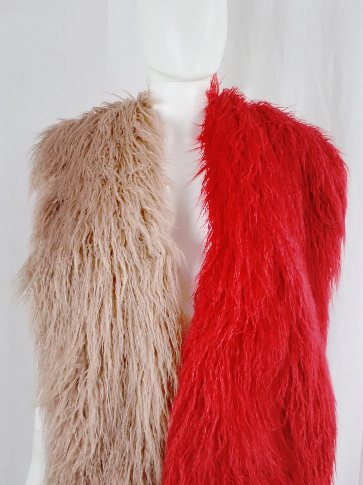 Dries Van Noten salmon red oversized shaggy faux fur scarf fall 2018