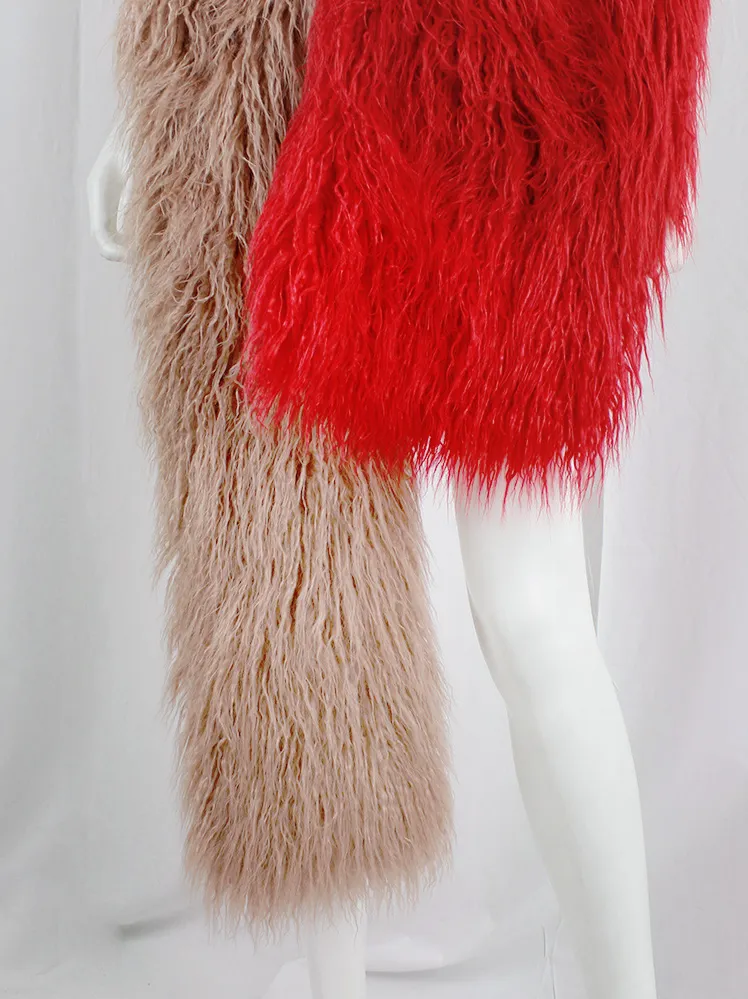 Dries Van Noten salmon red oversized shaggy faux fur scarf fall 2018