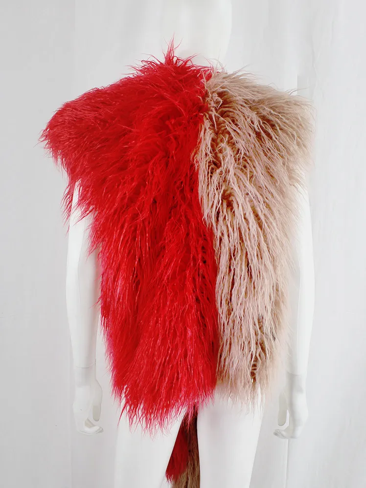 Dries Van Noten salmon red oversized shaggy faux fur scarf fall 2018