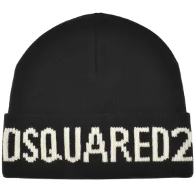 DSQUARED2 Black Knitted Beanie with Logo