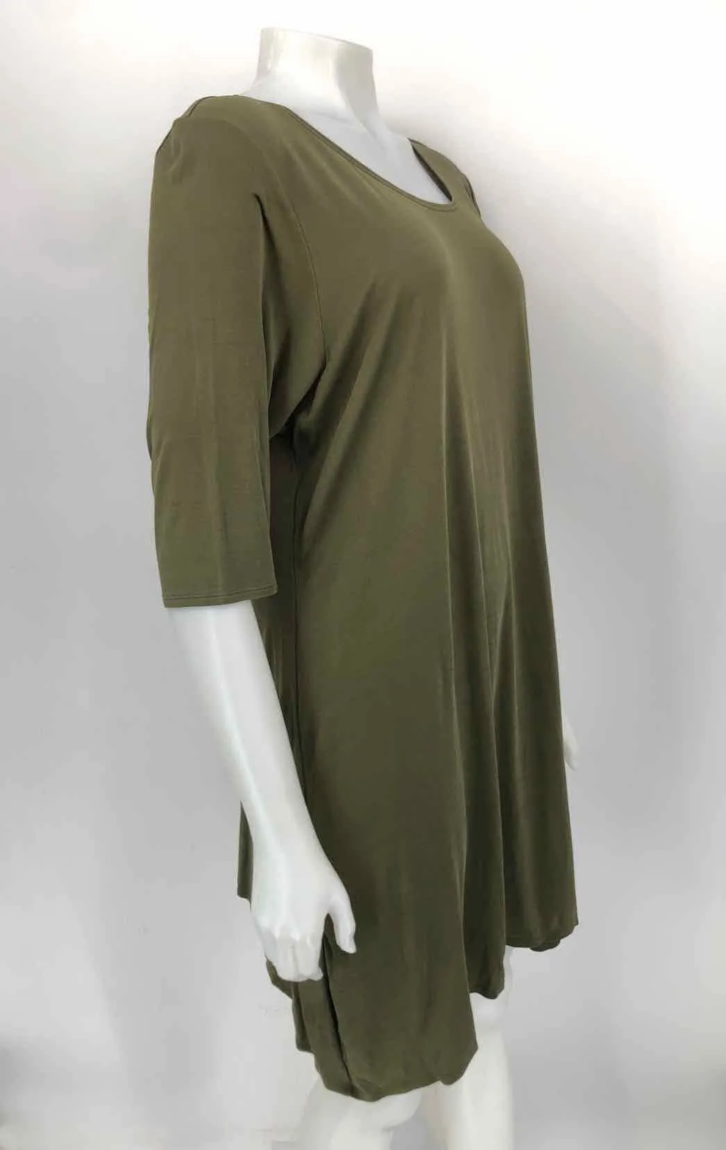 Olive Silk X-LARGE EILEEN FISHER Tunic Dress with Short Sleeves