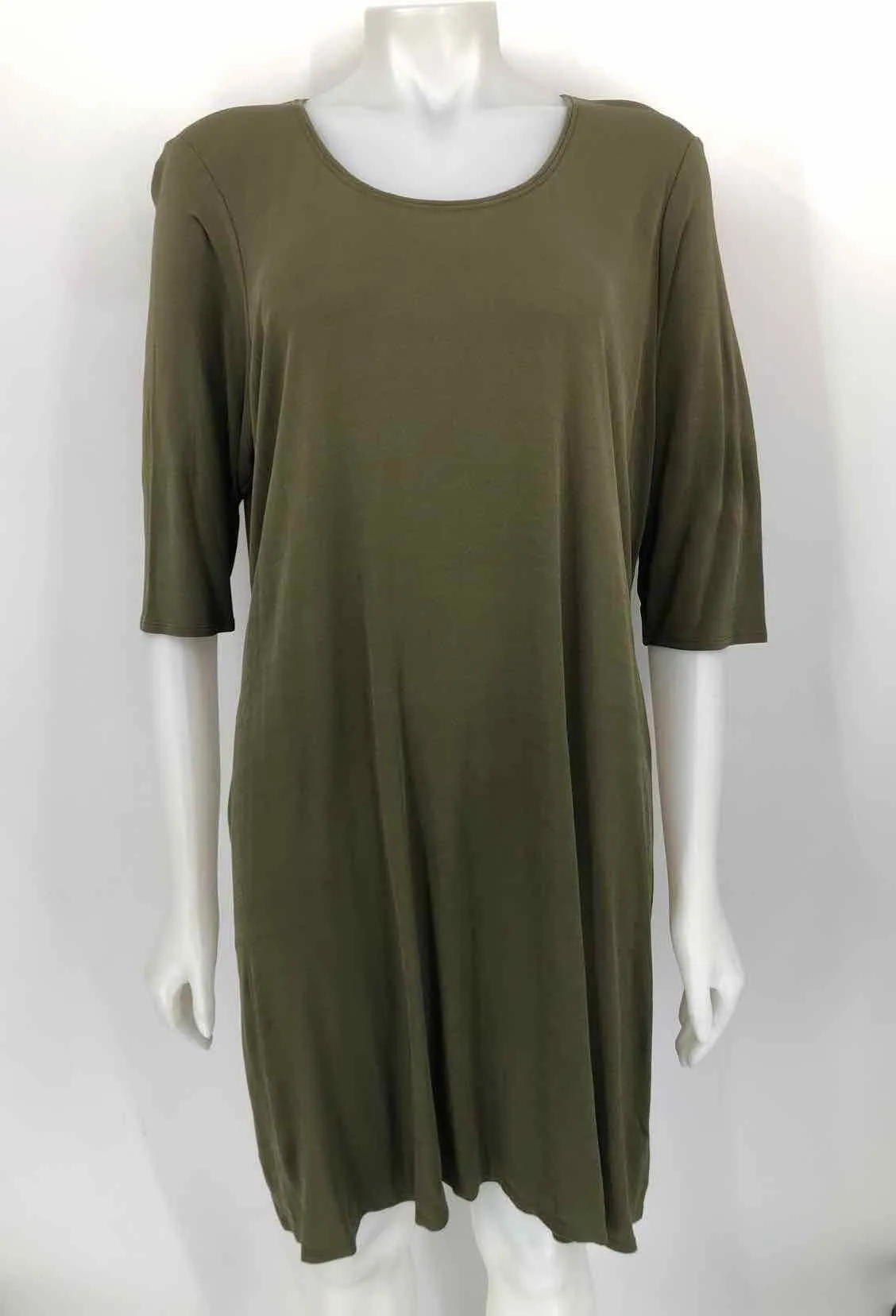 Olive Silk X-LARGE EILEEN FISHER Tunic Dress with Short Sleeves