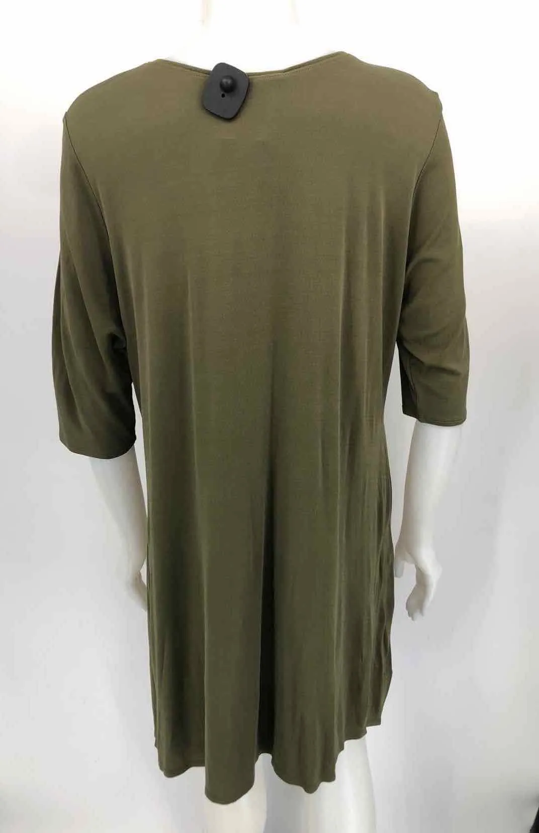 Olive Silk X-LARGE EILEEN FISHER Tunic Dress with Short Sleeves