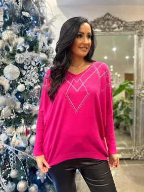 Lipstick Pink Myla Knit with Diamond Embellishments