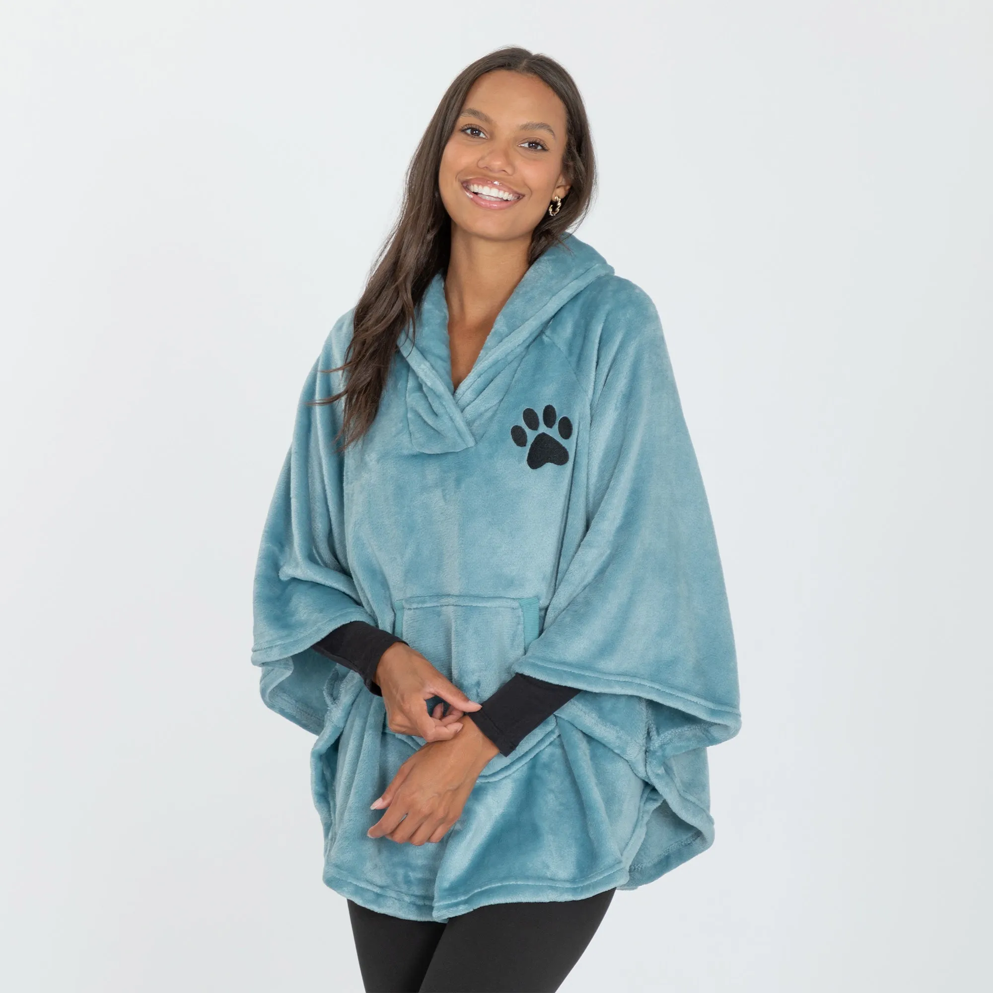 Embroidered Paw Print Fleece Poncho