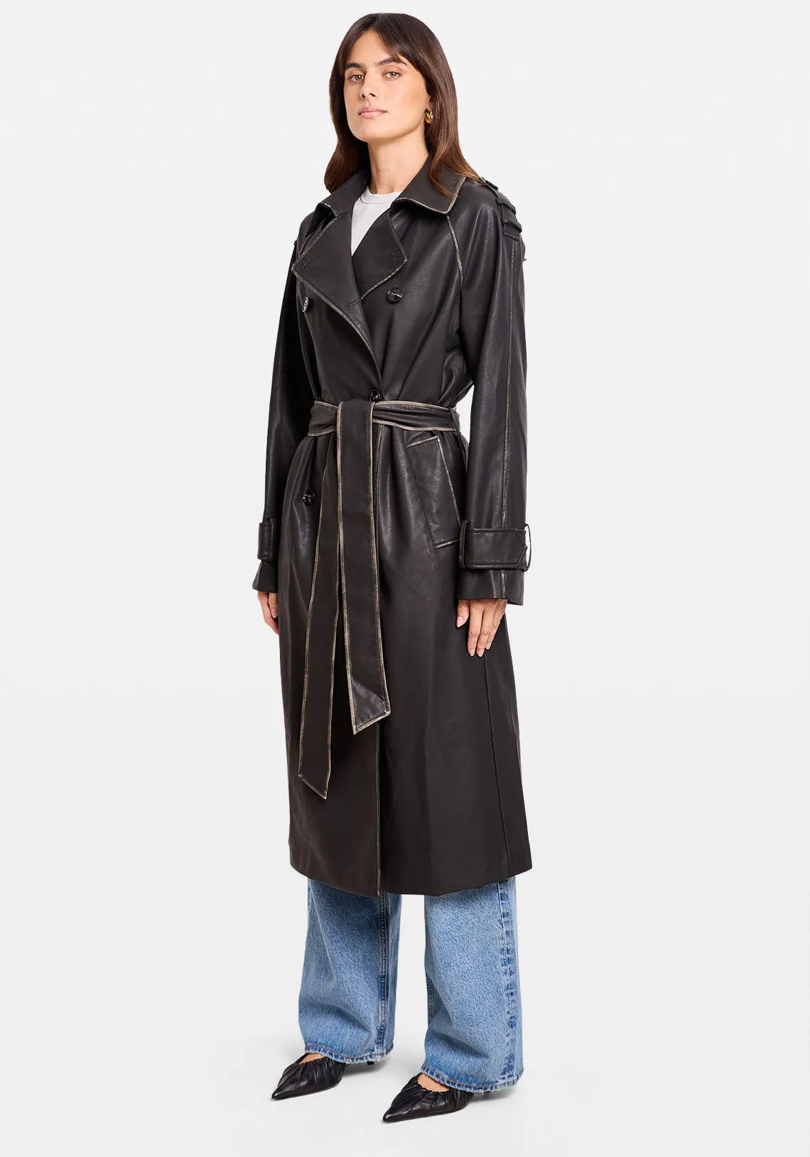 Faded Vegan Leather Trench