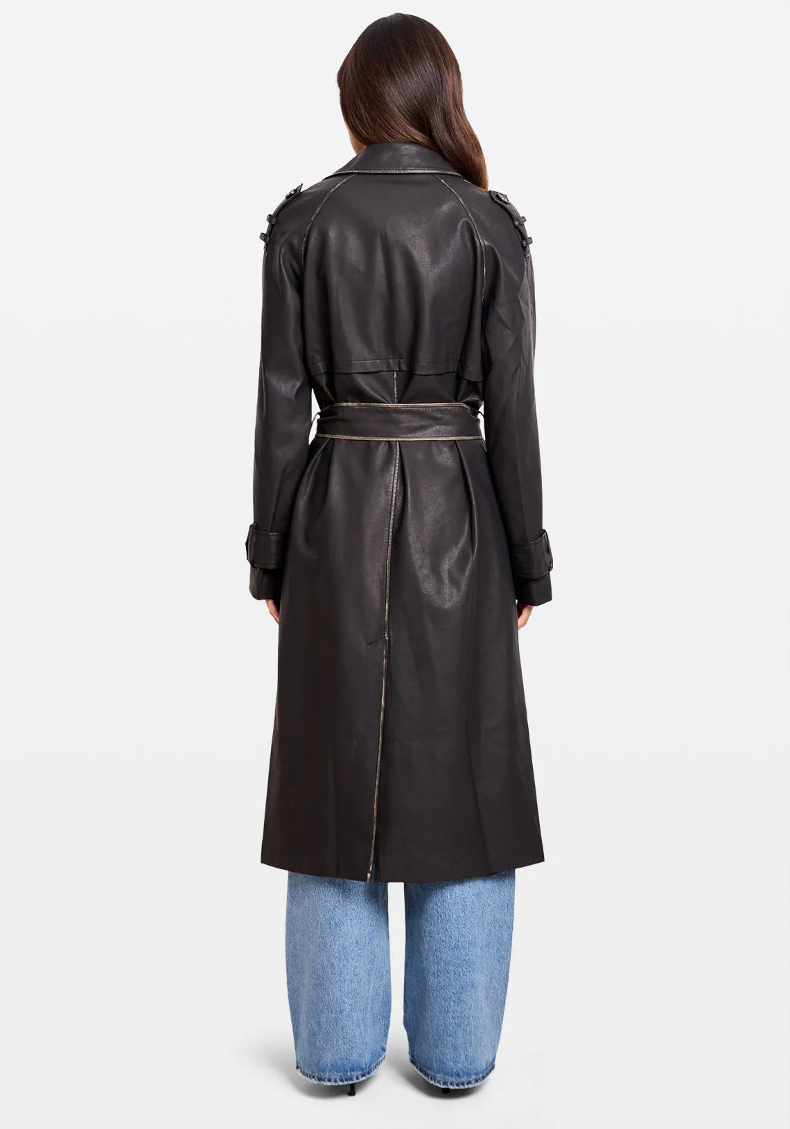 Faded Vegan Leather Trench