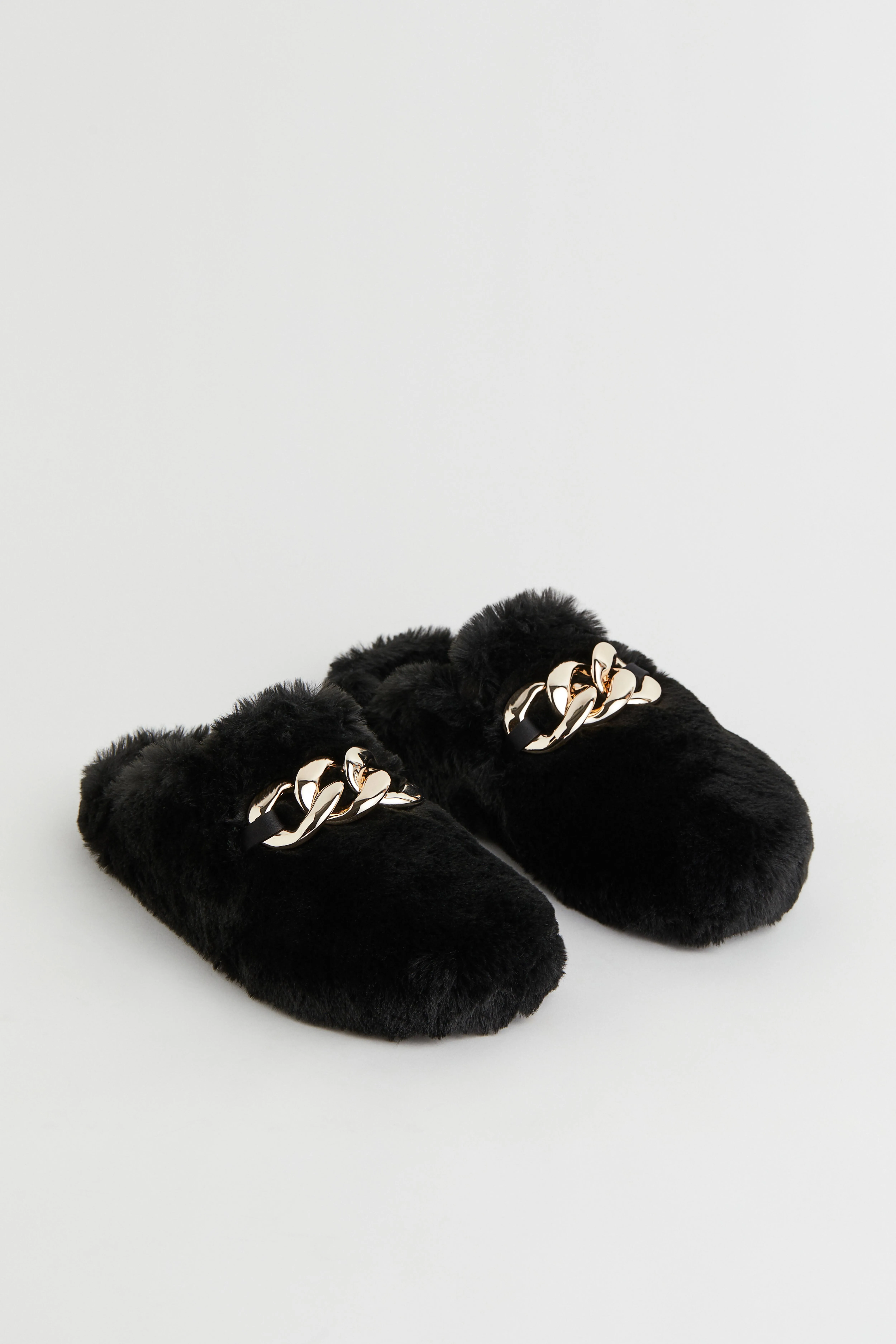 Faux fur slippers No heel Black Ladies H&M GB