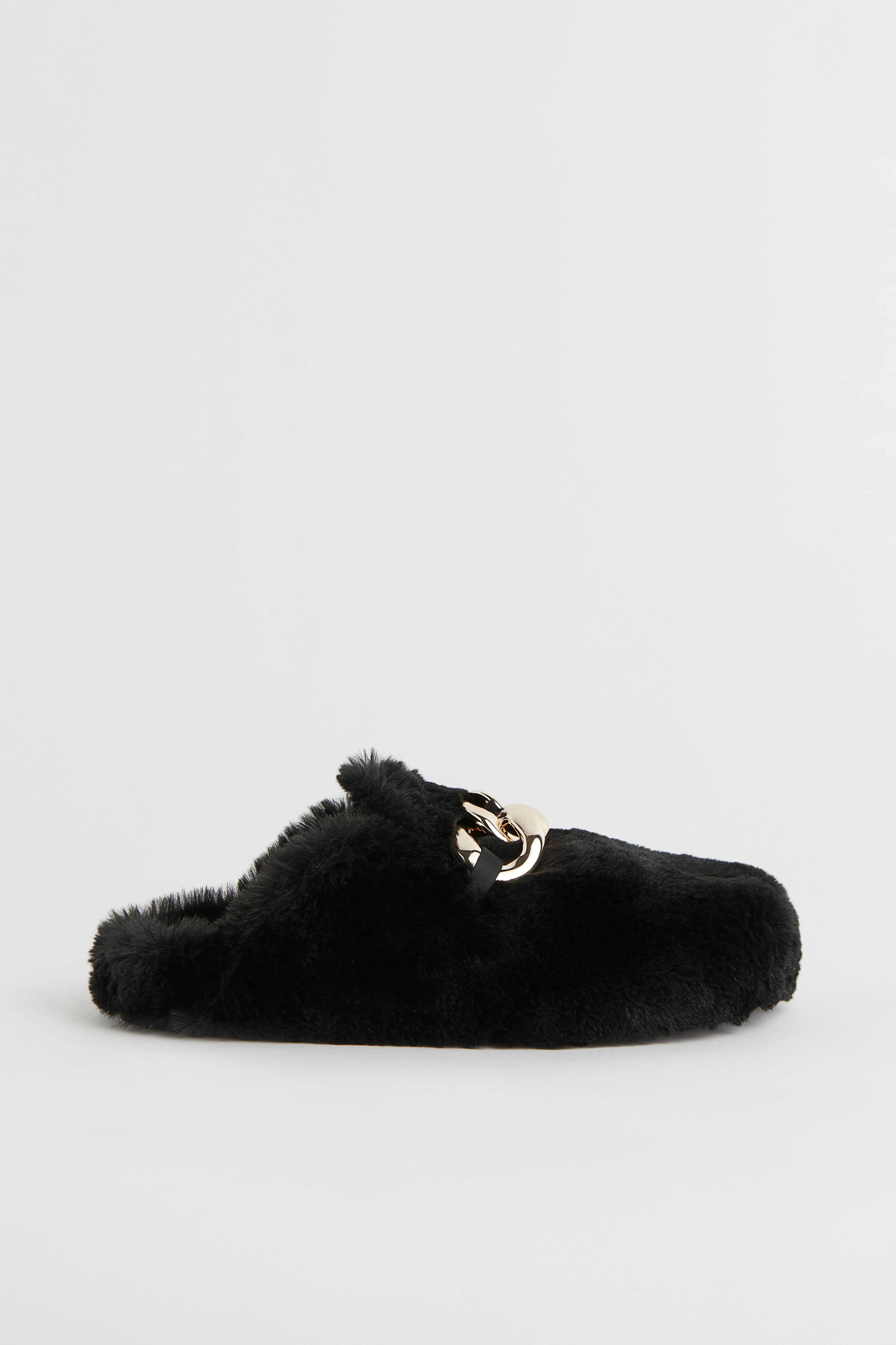 Faux fur slippers No heel Black Ladies H&M GB