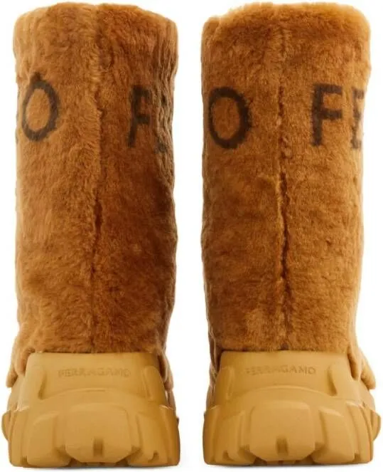 Ferragamo neutral shearling boots