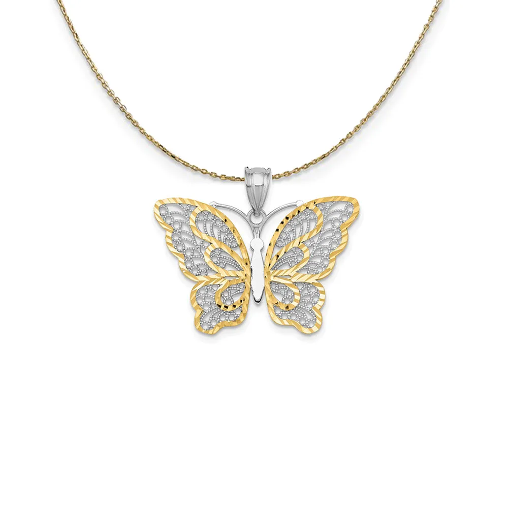 Gold & Rhodium Filigree Butterfly Necklace