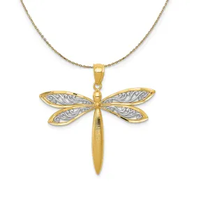 Gold & Rhodium Filigree Dragonfly Necklace