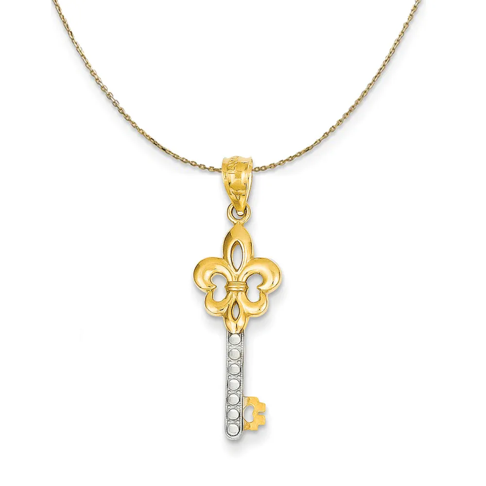 Gold and Rhodium Plated Fleur De Lis Key Necklace