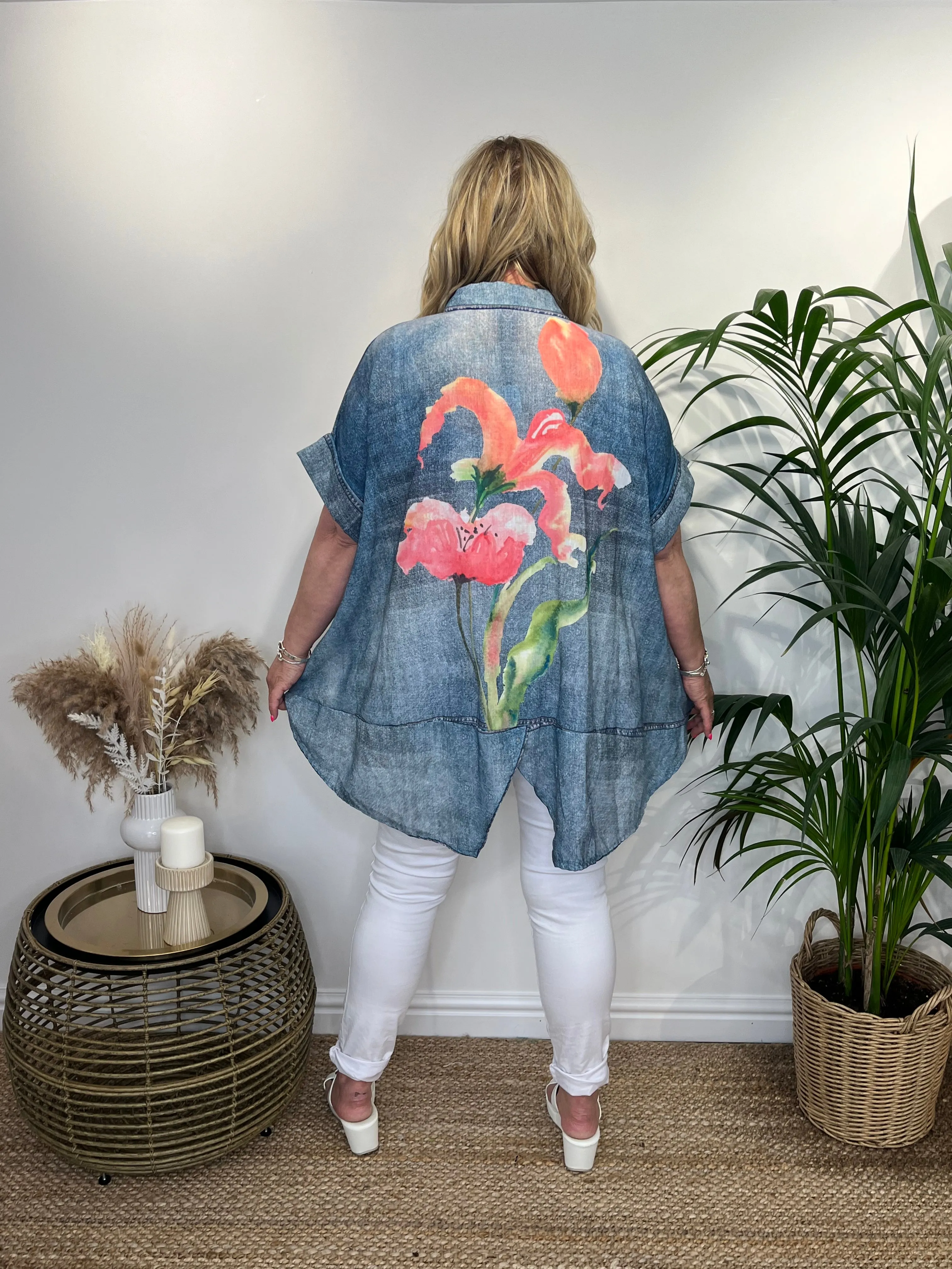 Blue DARCY Shirt with Floral Design