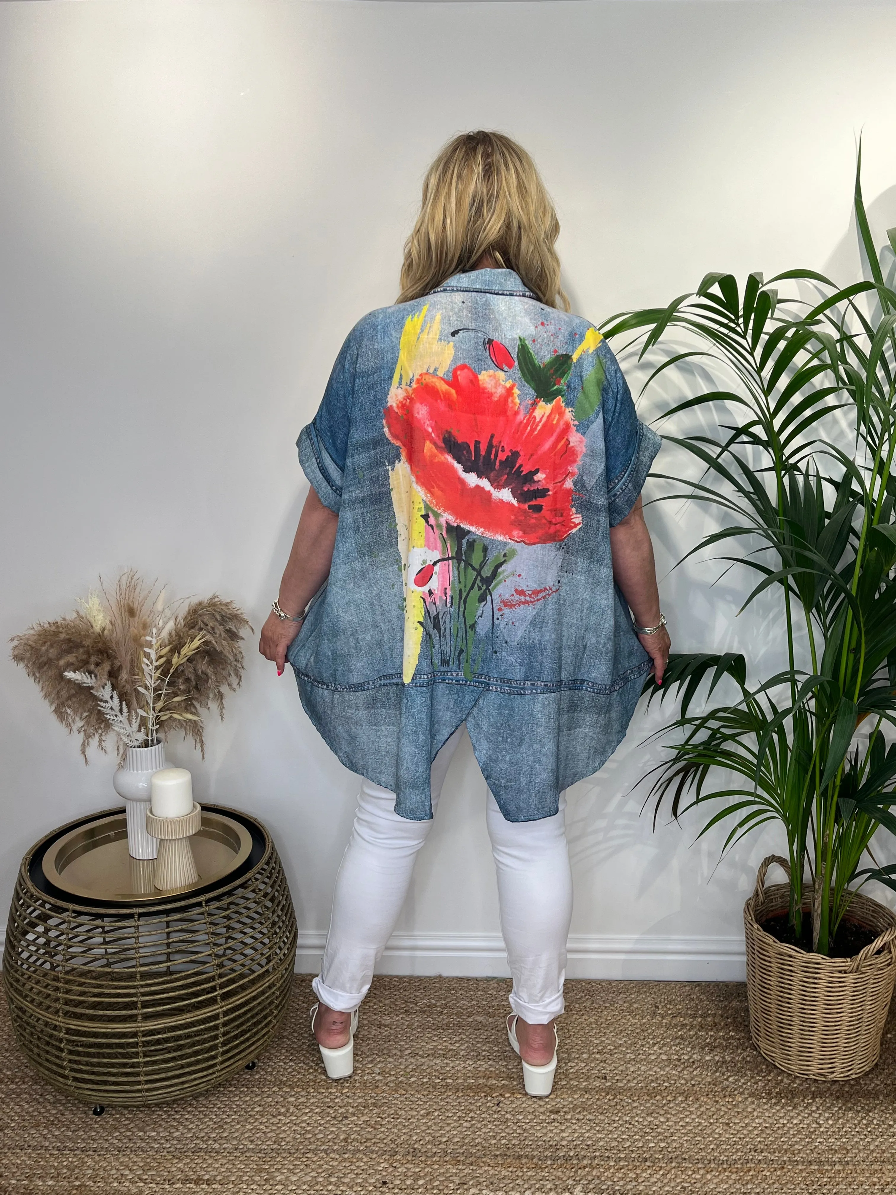 Blue DARCY Shirt with Floral Design