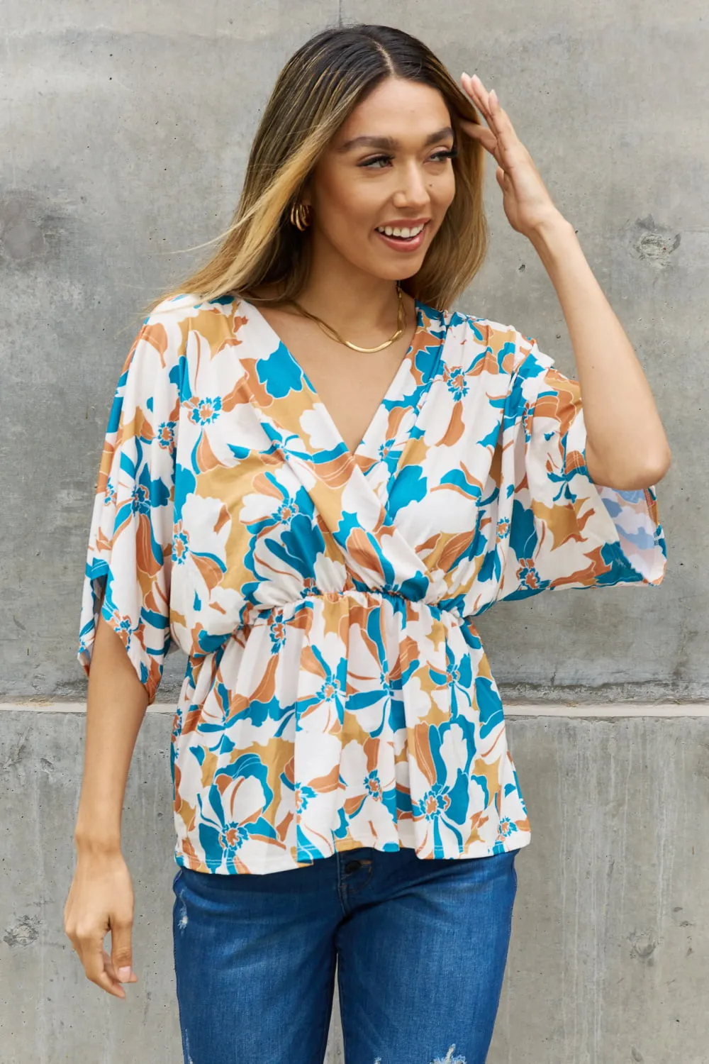 Floral Print Wrap Tunic Top by BOMBOM