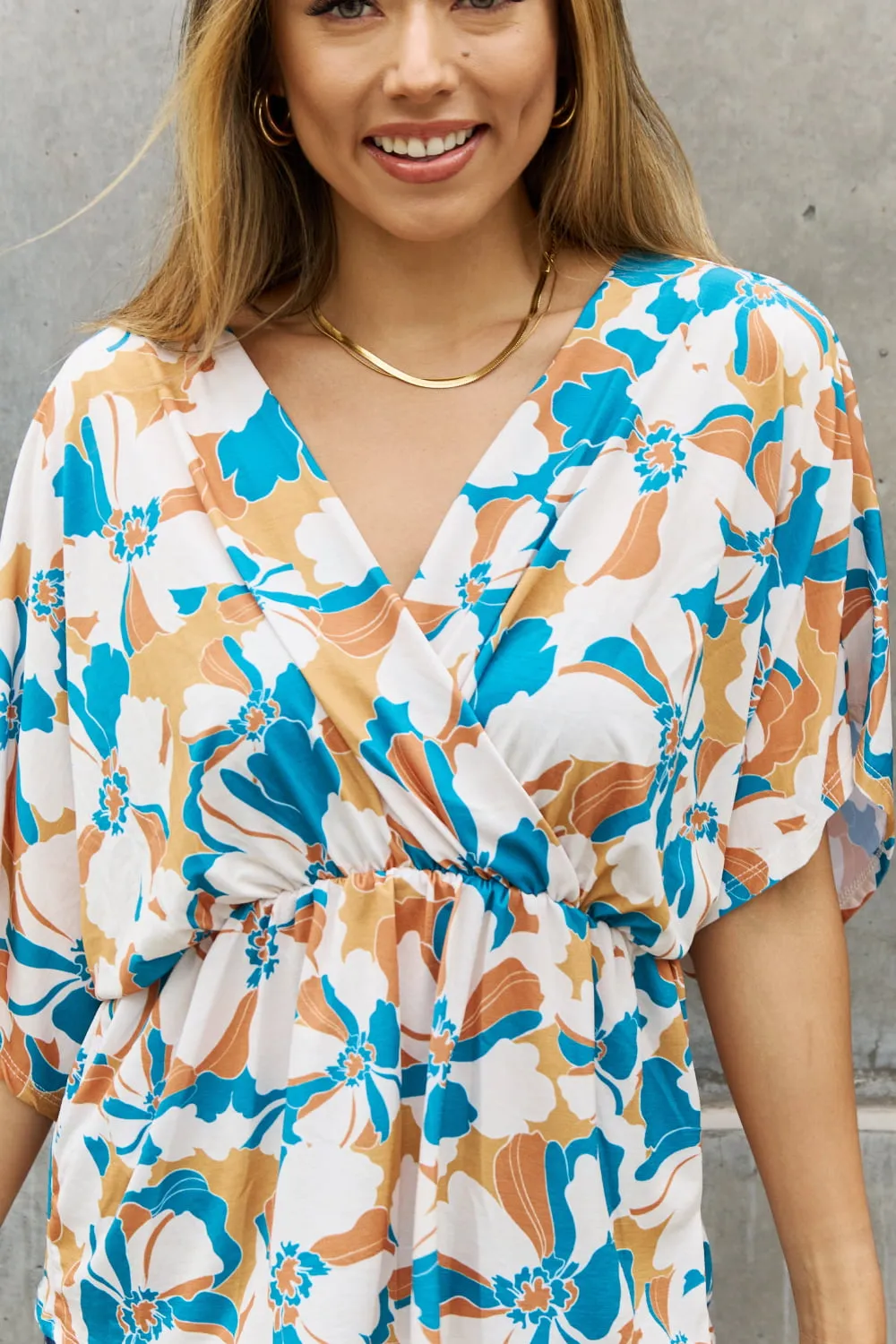 Floral Print Wrap Tunic Top by BOMBOM