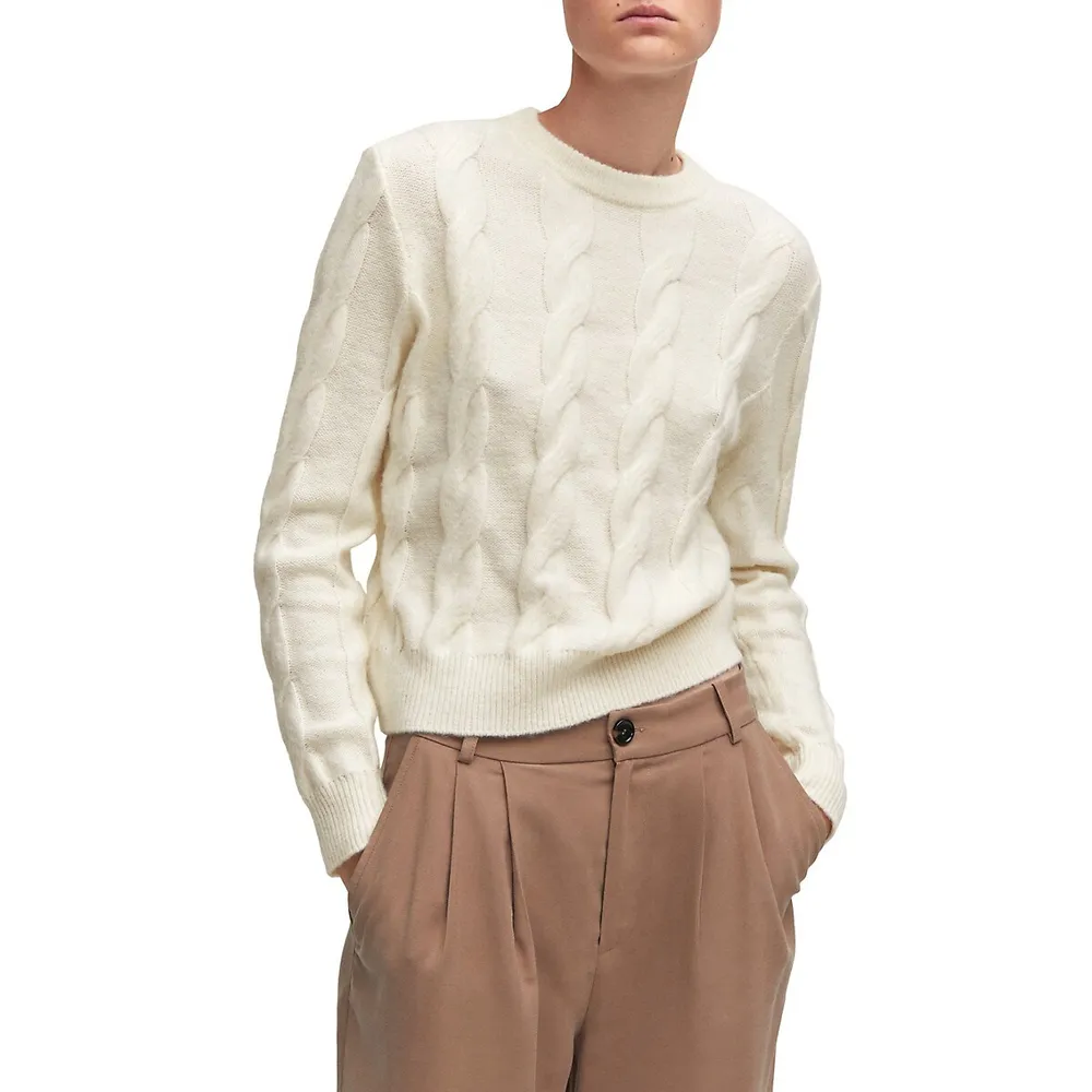 Form-Fitting Cable-Knit Sweater