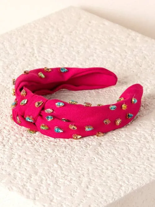 Knotted Embellished Headband - Magenta