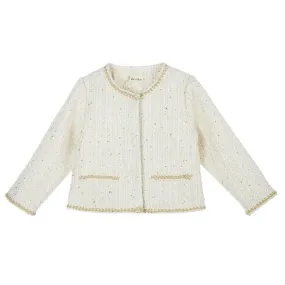 Girls' Sequin Tweed Jacket Fur Scarf Ivory