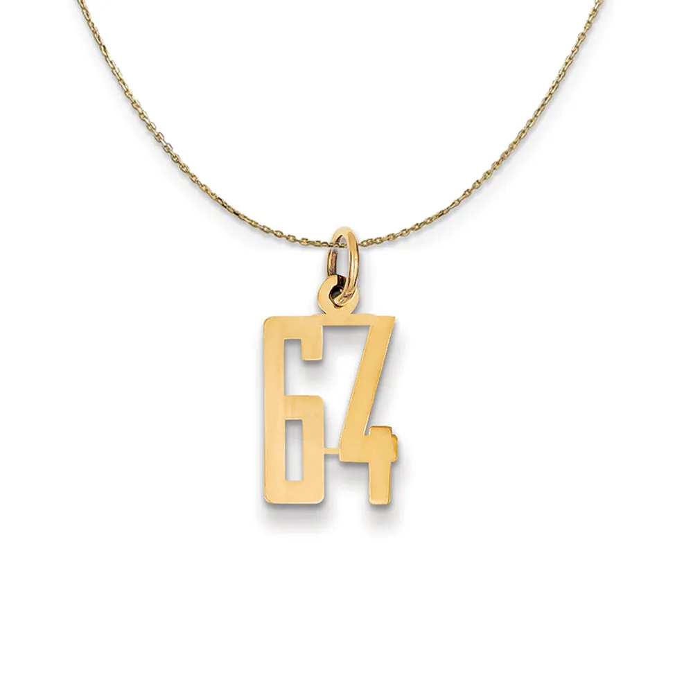 14k Gold Alumni Small Elongated Number 64 Pendant