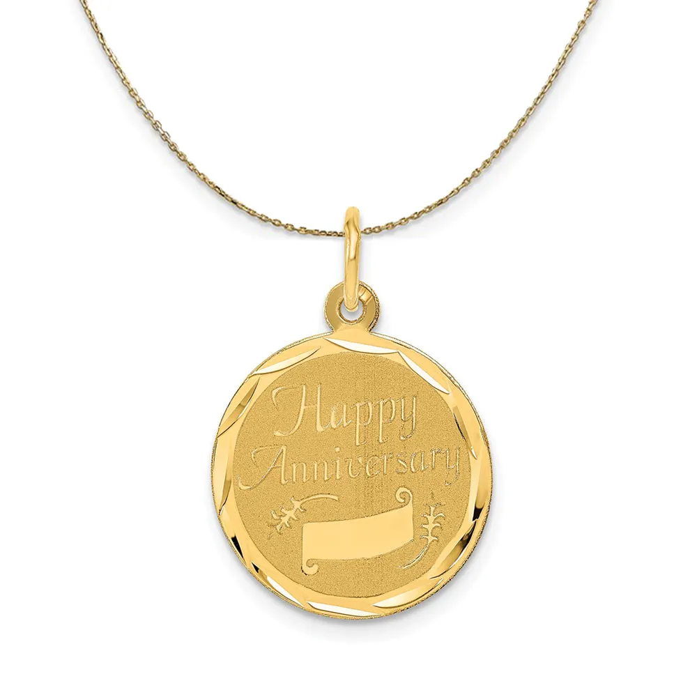 14k Gold Happy Anniversary Circle Banner Pendant