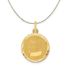 14k Gold Happy Anniversary Circle Banner Pendant