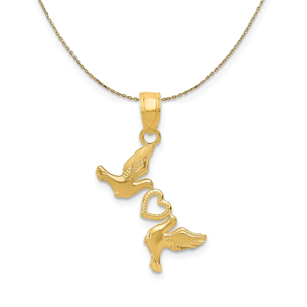 14k Gold Doves Heart Pendant