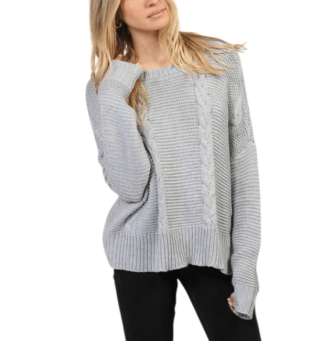 Gray Cable Knit Sweater