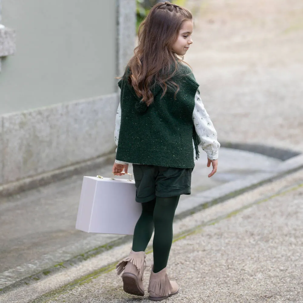 Green Wool Hooded Poncho for Girls