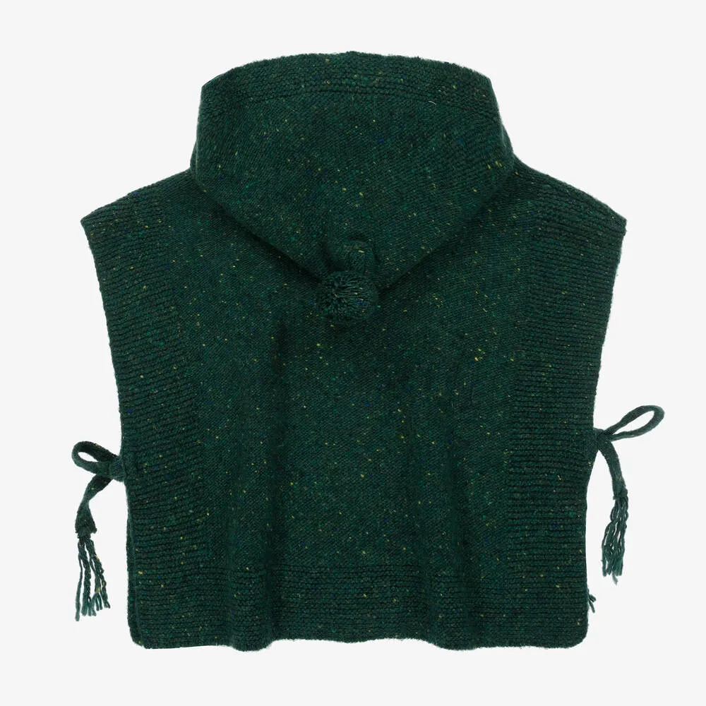 Green Wool Hooded Poncho for Girls