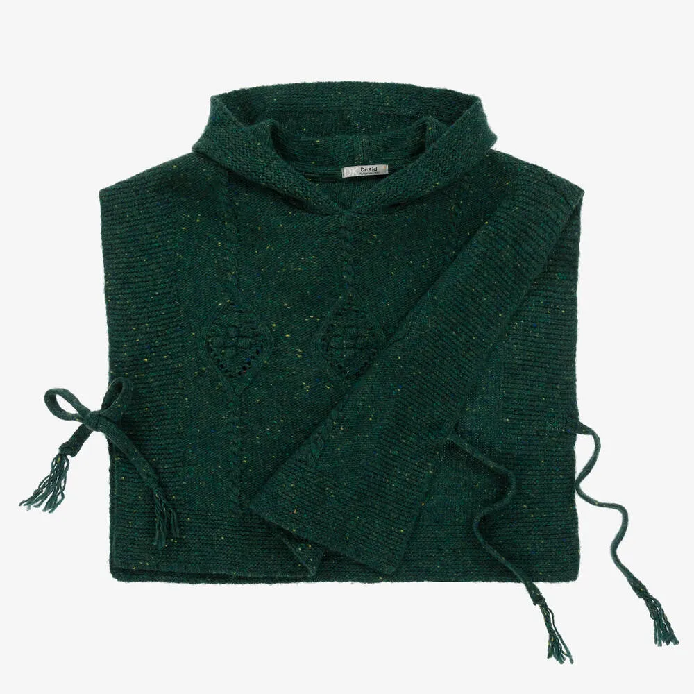 Green Wool Hooded Poncho for Girls