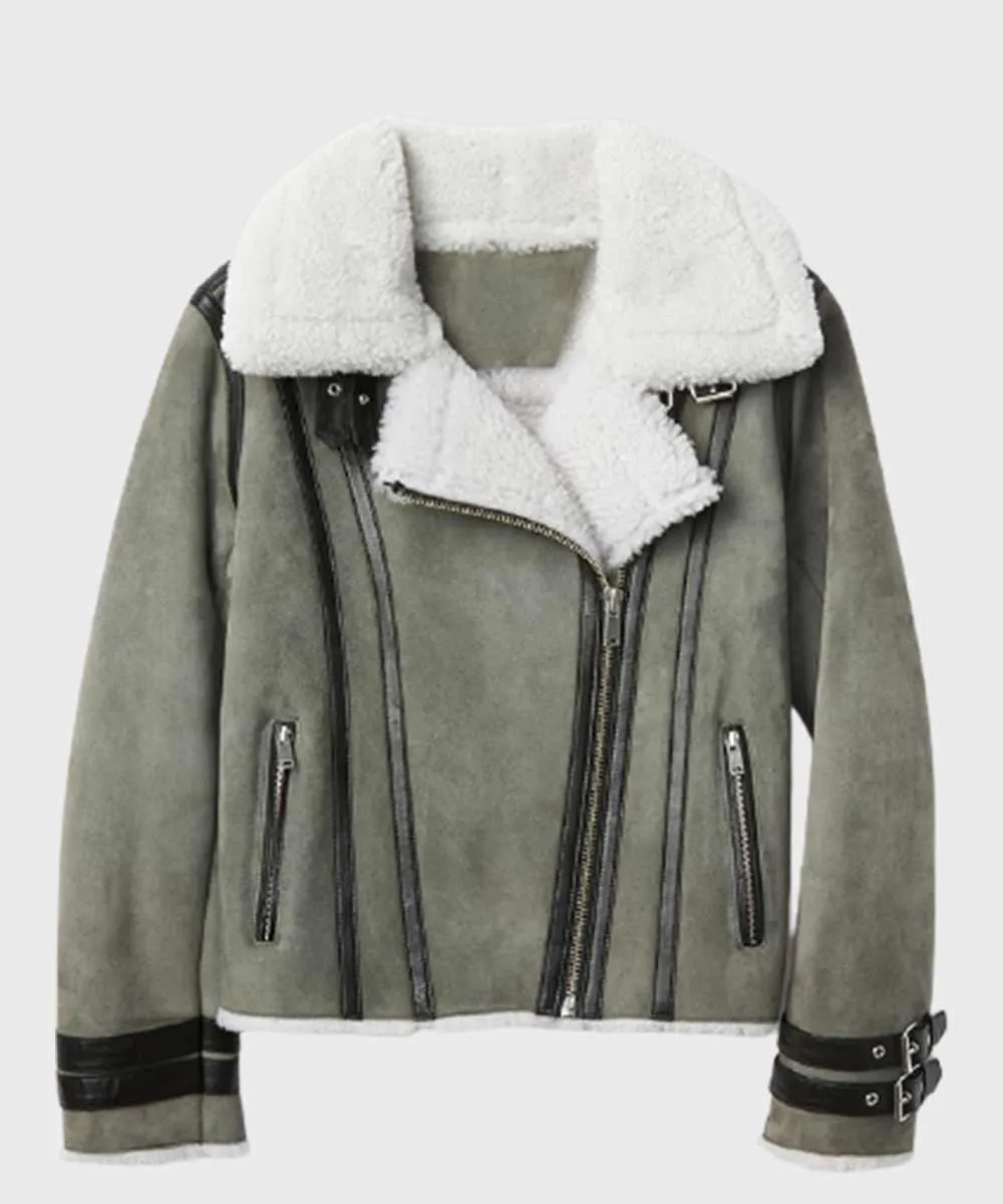 Grey Leather Shearling Jacket | Classic Grey Shearling Jacket