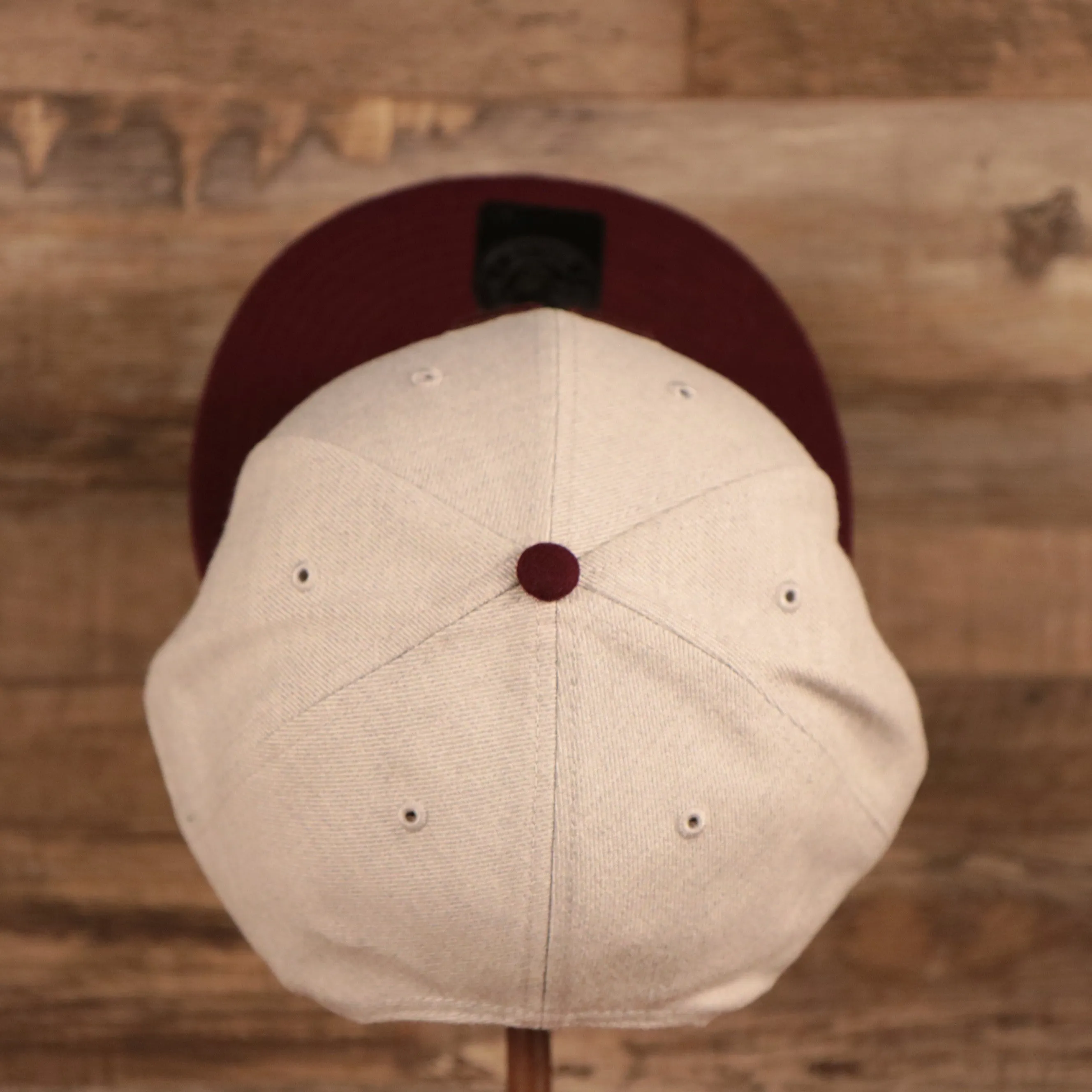 Snapback Hat with Wool Brim in Light Gray and Maroon ONESIZE