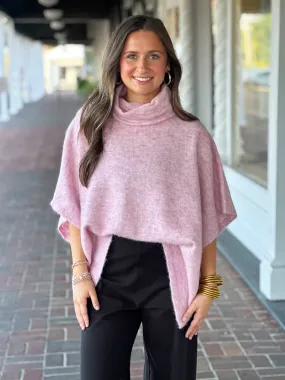 Heather Wool Poncho in Pink by Molly Bracken