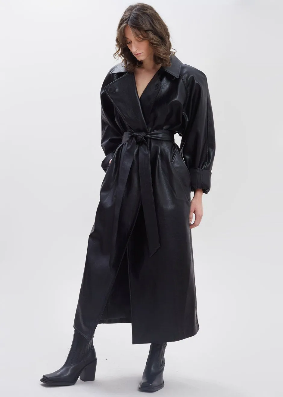 Henna Oversized Faux Leather Trench