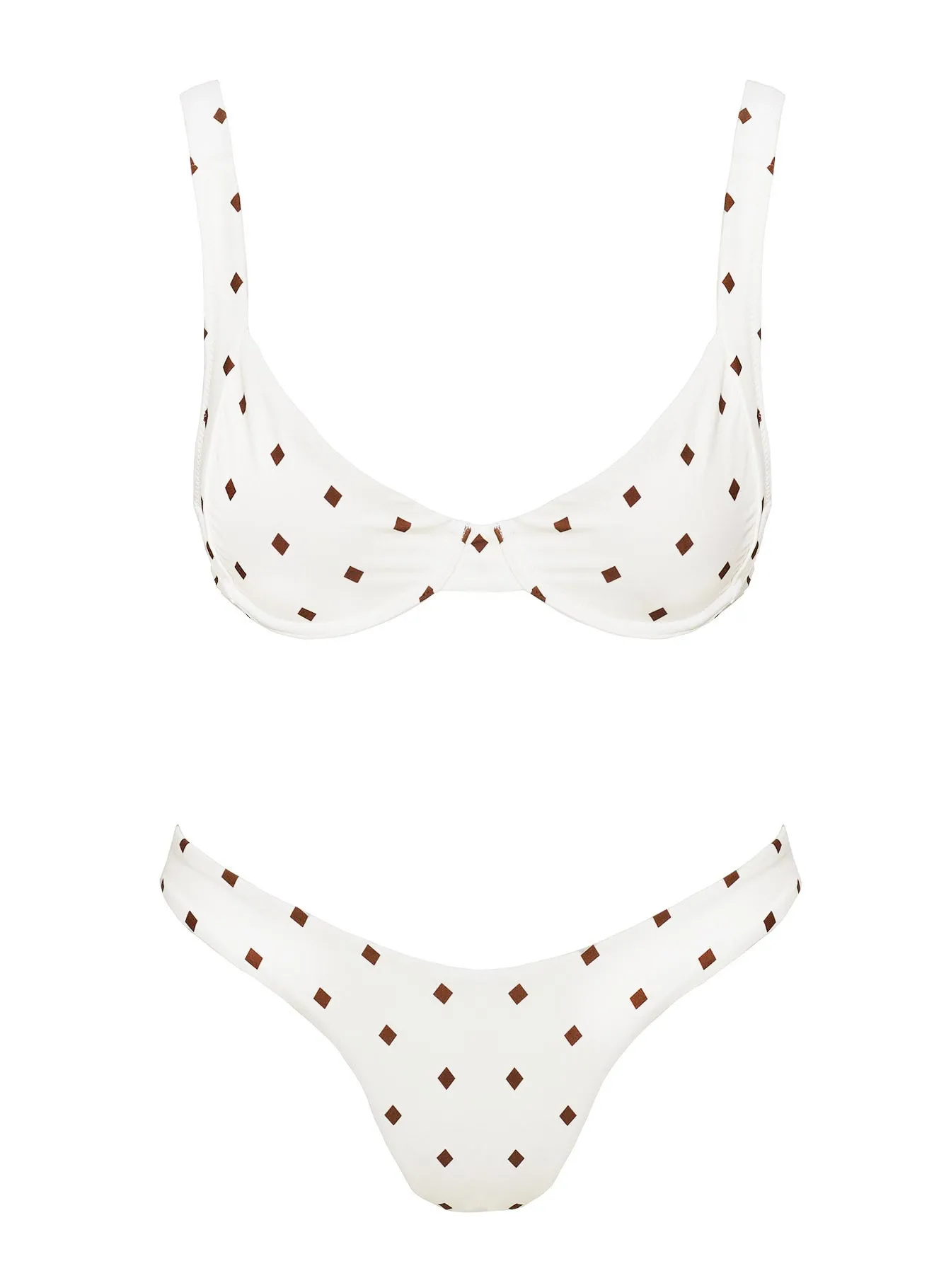 Diamond-patterned White High-cut Bikini Bottoms