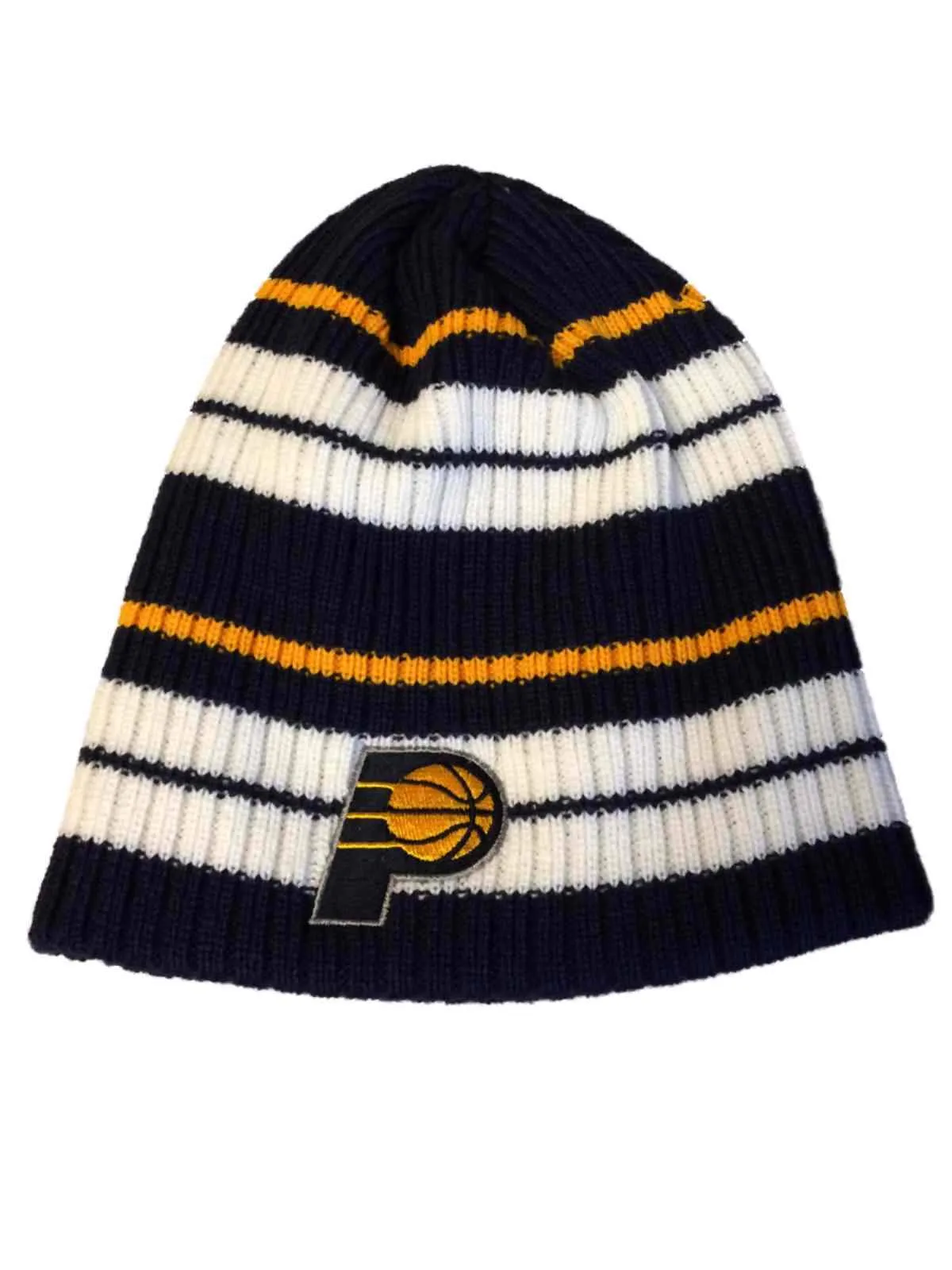 Indiana Pacers Striped Navy, White, Yellow Knit Beanie Hat Cap by Adidas