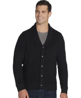 Joseph Abboud Modern Fit Shawl Collar Cable Knit Sweater Black