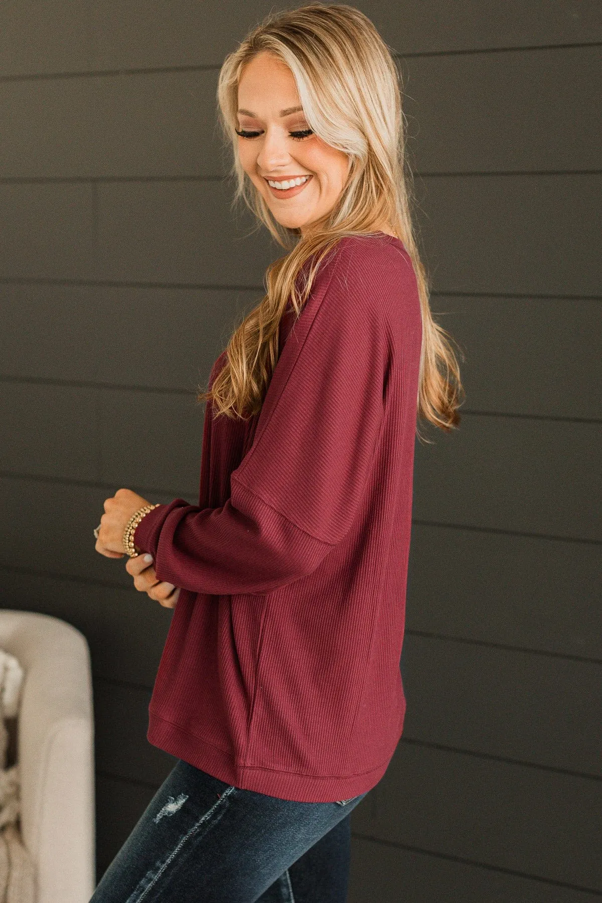 Express It All Knit Pullover Top - Burgundy