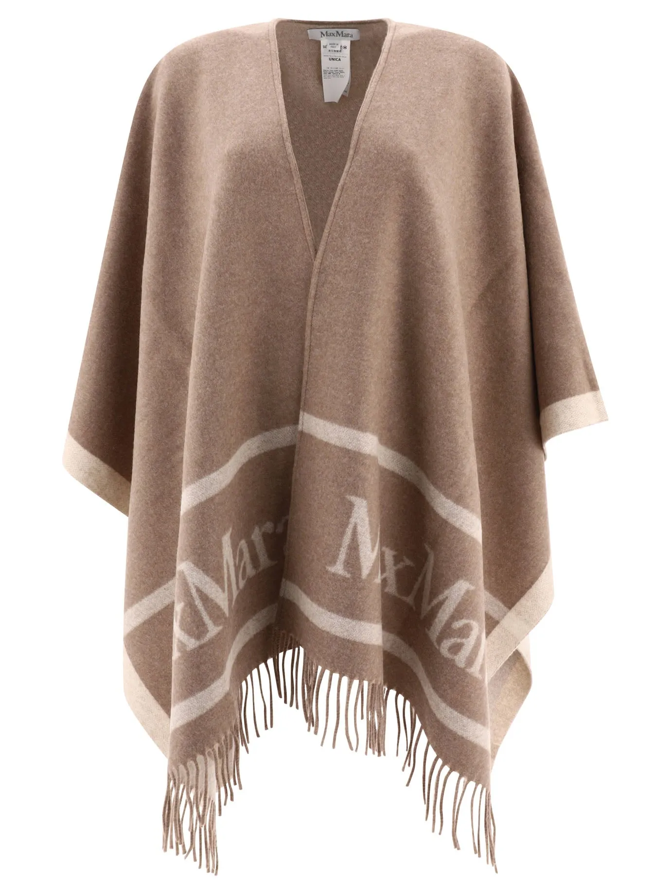 Max Mara    Max Mara Jacquard Logo Decorated Wool Poncho