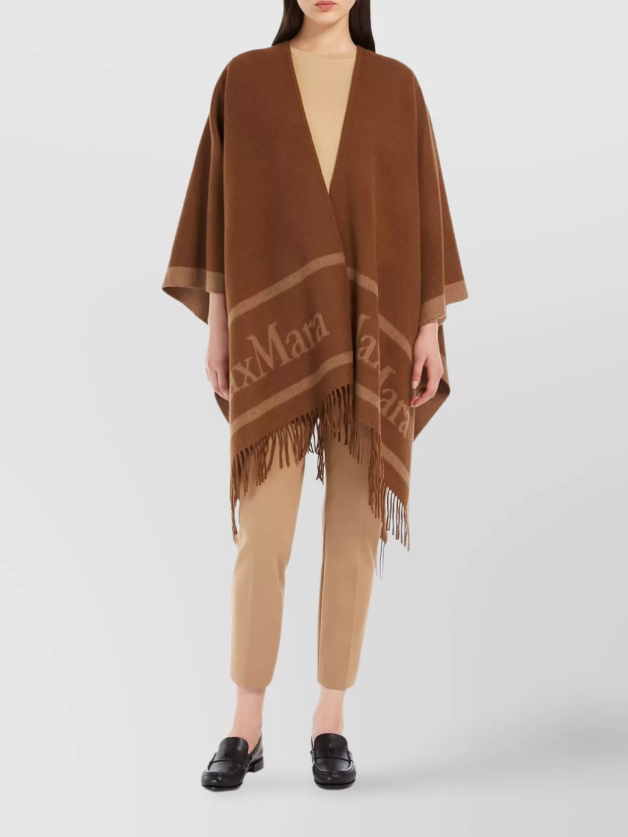 Max Mara Wool Poncho Jacquard Logo