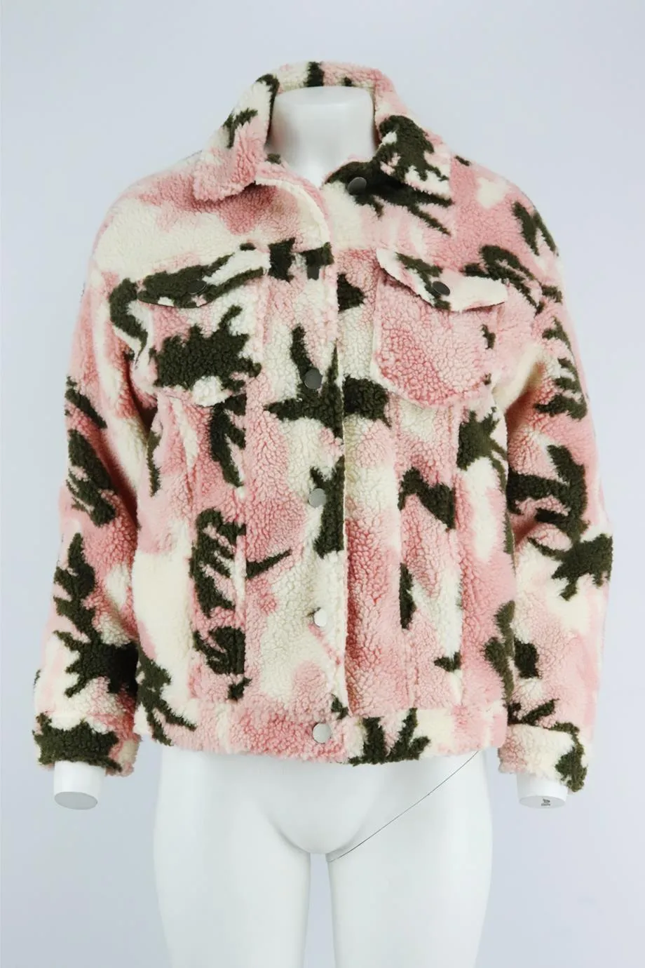 Medium Camouflage Print Faux Shearling Jacket by APPARIS