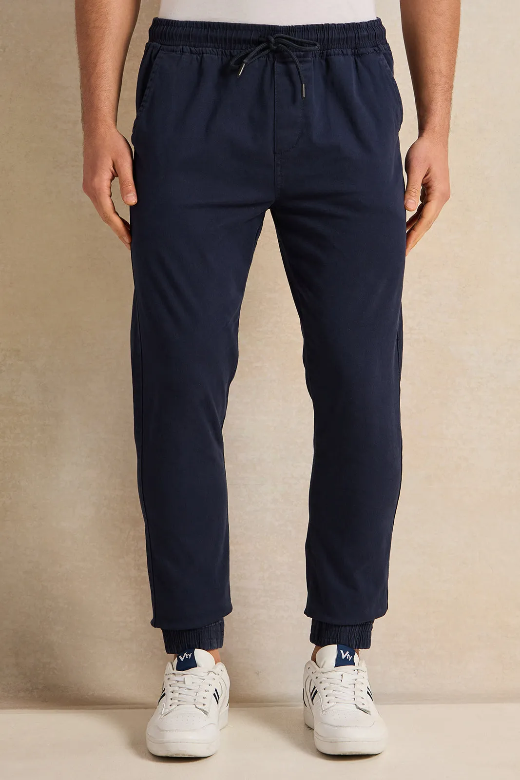 Men Navy Twill Joggers